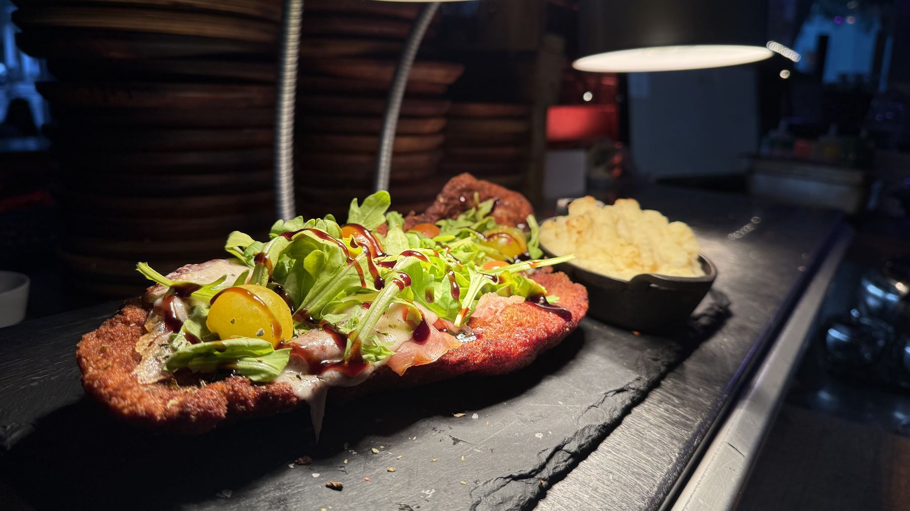 Milanesa plated on slate at Renzo&rsquo;s Carrollwood, Tampa